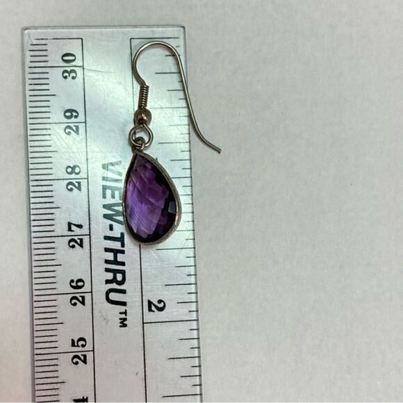 Rich Purple Pear Cut Amethyst Gemstone Teardrop Drop earrings in Silver‎ - 1.5" - Picture 4 of 8